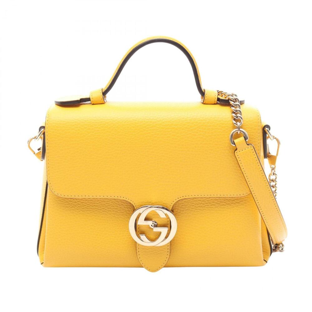 Gucci Interlocking G 2-Way Handbag, Leather, Women's, Yellow (510302)